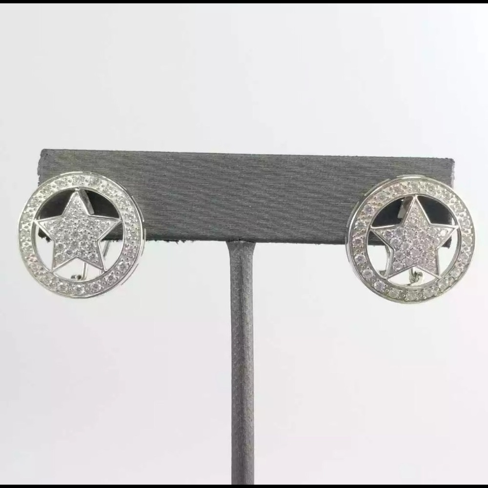 KHJ SIGNED STERLING SILVER EARRINGS CZ STONE 8.0.